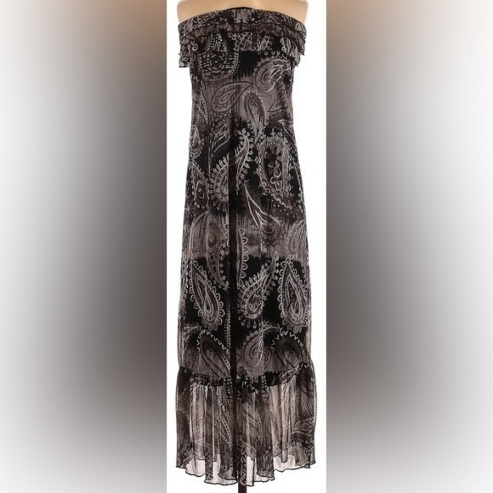 Eyelash Couture Strapless Black Paisley Maxi Dress